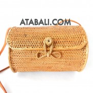 Ata round bag flower pattern with rattan strap